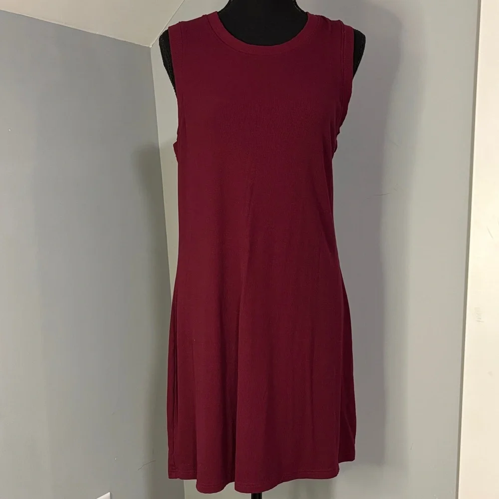 Anthropologie Another Love Burgundy Elevated Basic Soft Rayon Ribbed Mini Dress